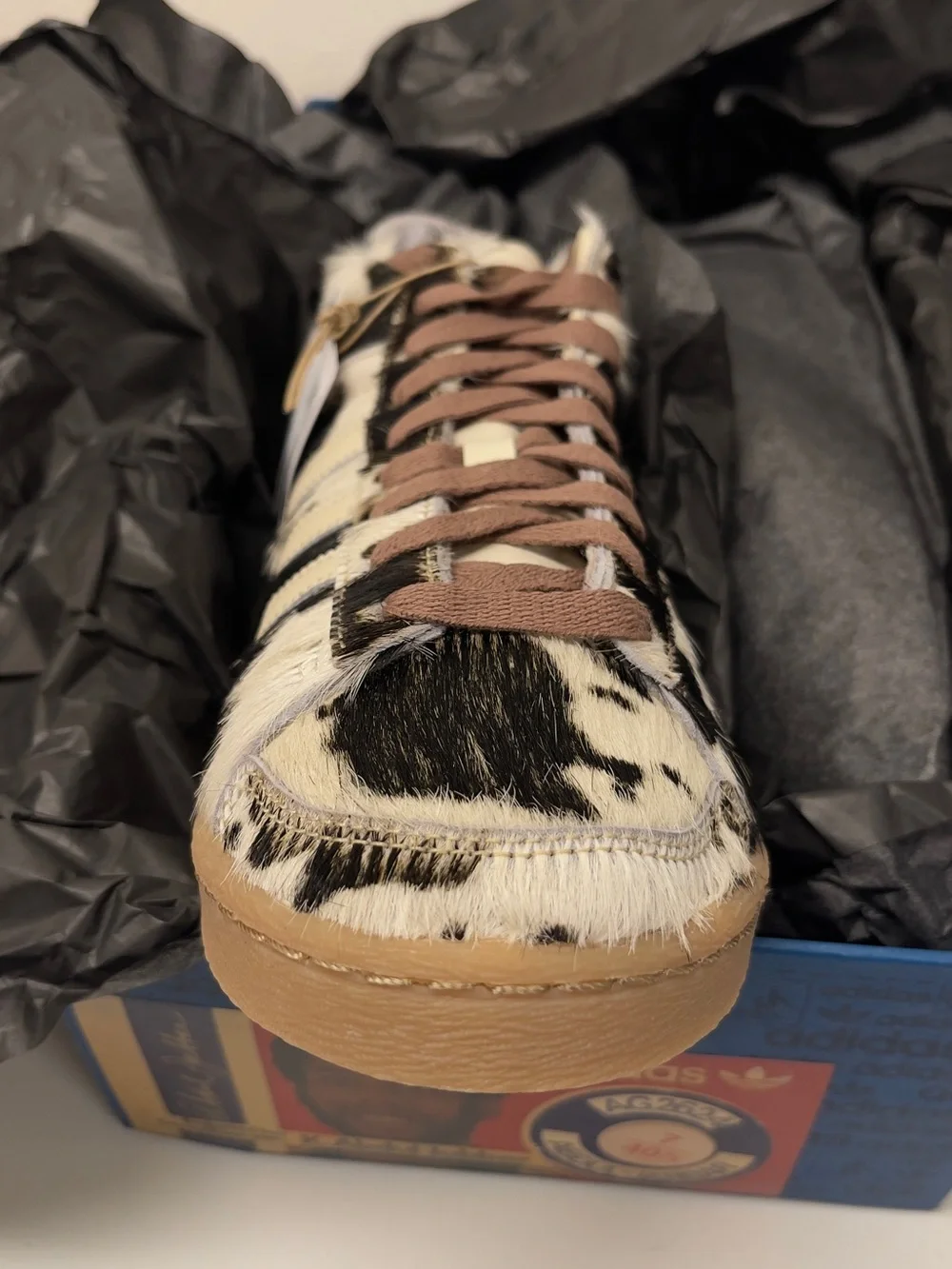 adidas Black & White Cowhide Stripe Sneaker with Tan Trim